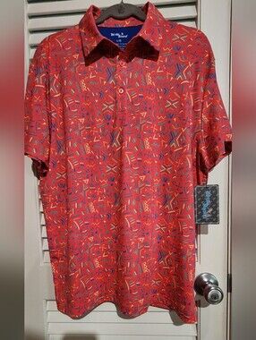 Men's Red Geometric Short-Sleeve Shirt
